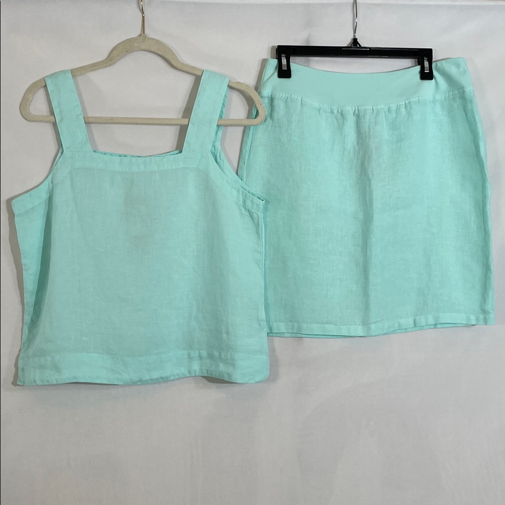 NWT Sea Glass Lane Top & Skirt Set Size M Aqua 100% Linen